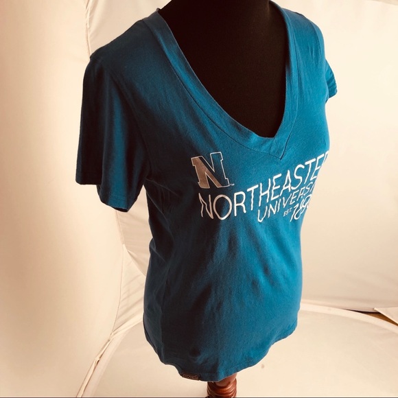 Jansport Northeastern University logo teal v-neck short sleeve t-shirt - Picture 2 of 7